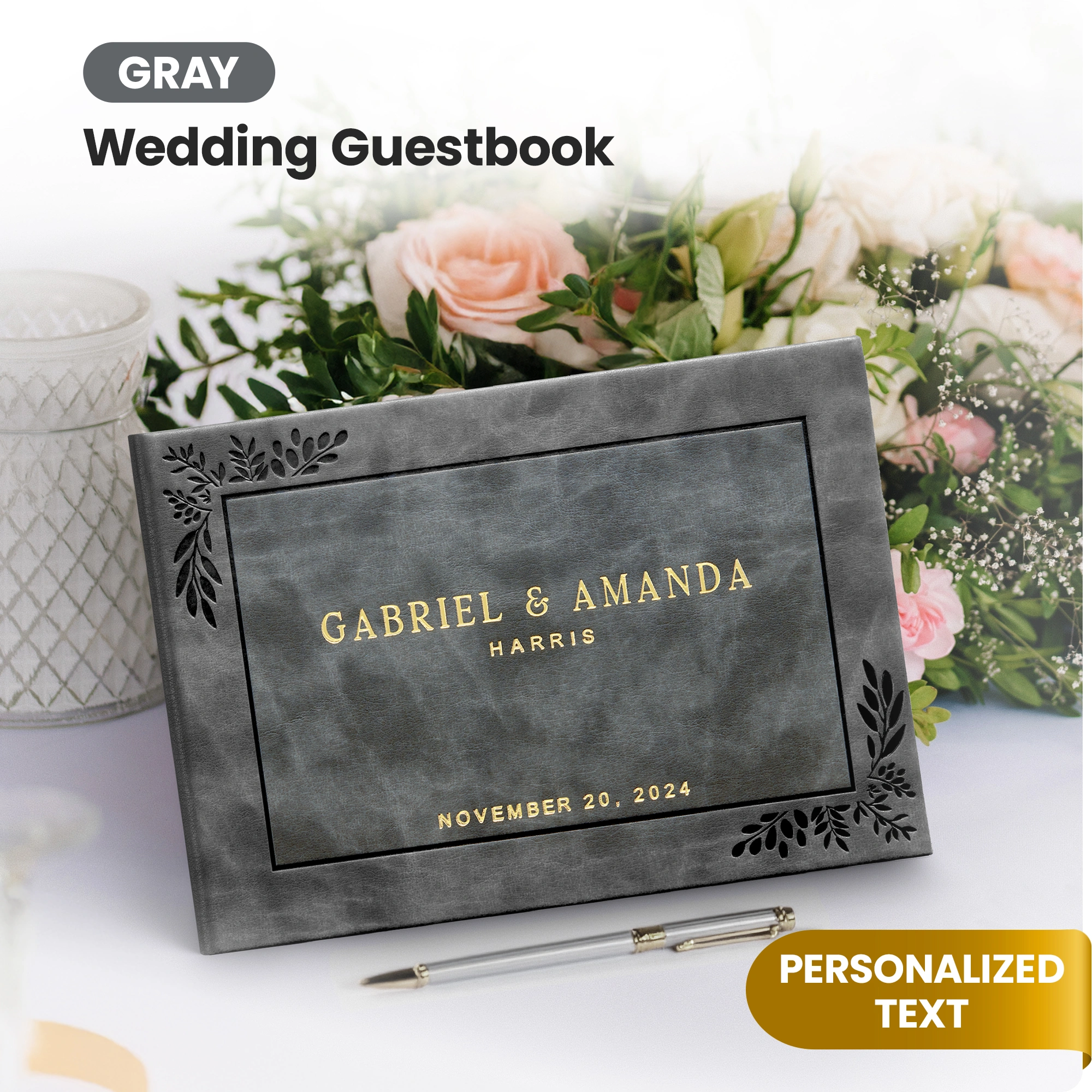 Custom Wedding Guest Book - Charcoal